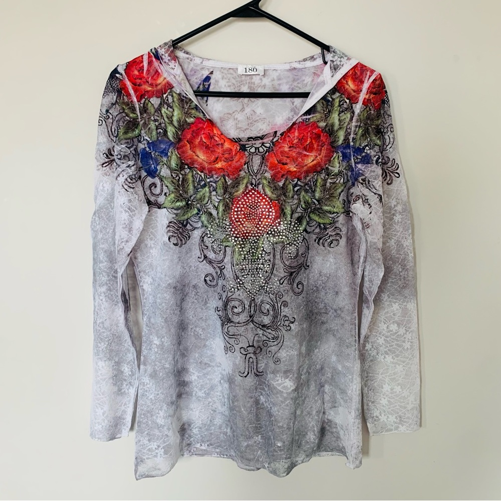 180 degrees Women’s Lace Floral Top With Hood Size M
